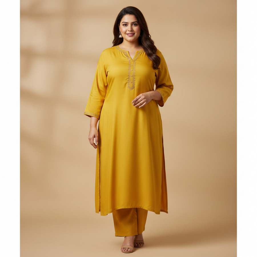 Naixa Yellow Rayon Kurta Set: Your Plus Size Festive Steal!