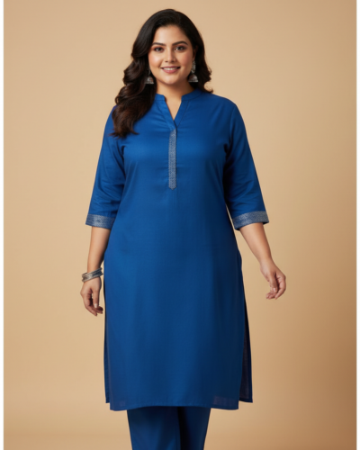 Pinkmint Royal Blue Cotton Blend: Your Plus Size Kurta Set Steal!