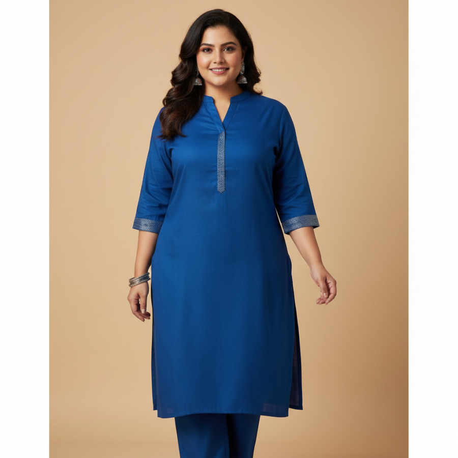 Pinkmint Royal Blue Cotton Blend: Your Plus Size Kurta Set Steal!