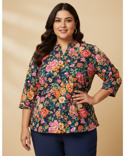 Plus Size Navy Floral Top: Festive Style for You!