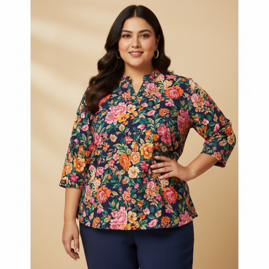 Plus Size Navy Floral Top: Festive Style for You!