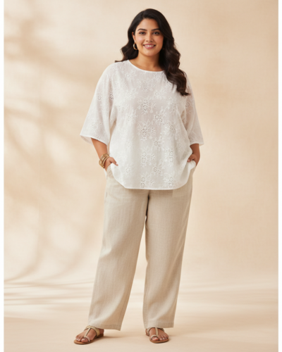 SAAKAA White Rayon Embroidery Top: Your Plus Size Summer Staple