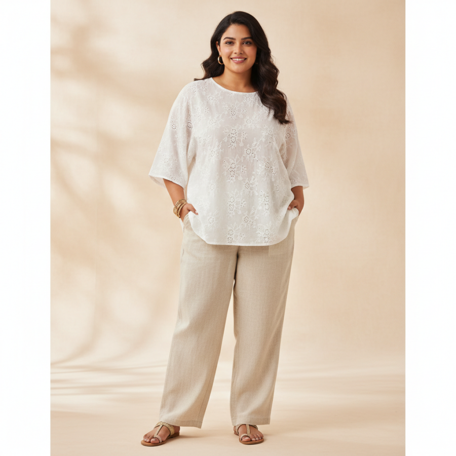 SAAKAA White Rayon Embroidery Top: Your Plus Size Summer Staple
