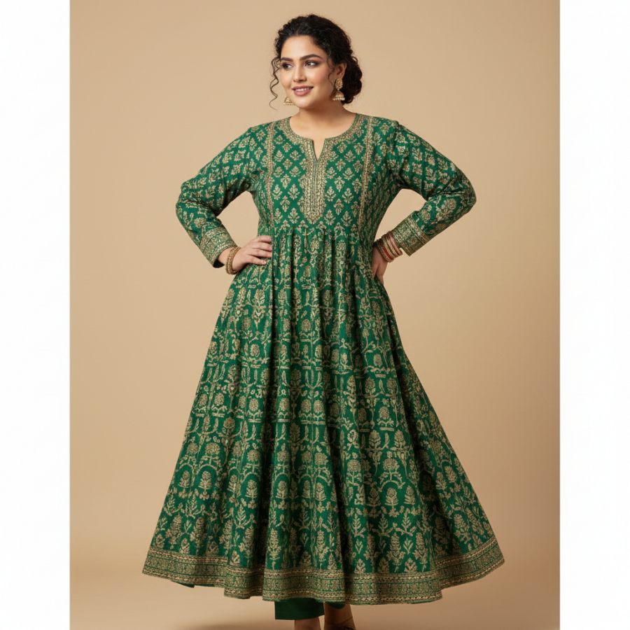 Steal Deal! Yash Gallery Plus Size Cotton Anarkali Kurta -75% Off