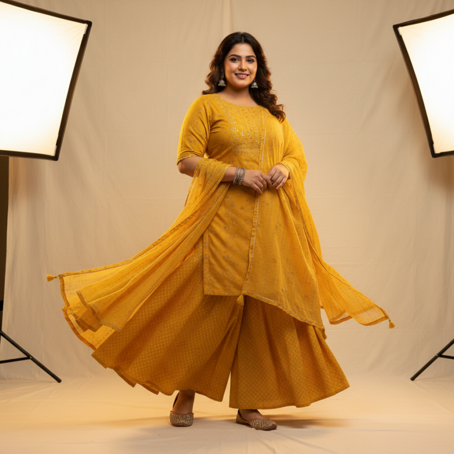 Step Out in Style: TNQ Cotton Sharara for Plus Size Divas