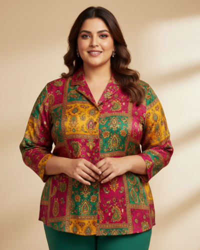 Studio Rasa Plus Size Silk Blend Top: Festive Ready!