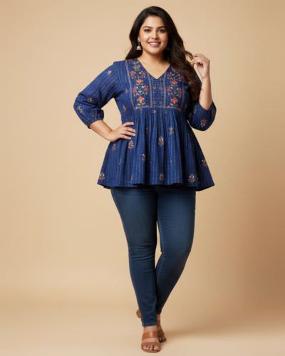Stylum Plus Size Kantha Cotton Peplum Top: ₹649 Western Style