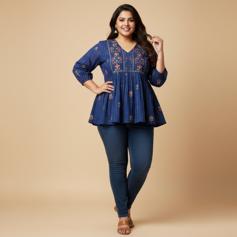 Stylum Plus Size Kantha Cotton Peplum Top: ₹649 Western Style