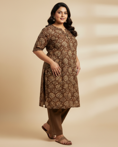 TITTLI Coffee Brown Cotton Kurti: Your New Plus Size Go-To