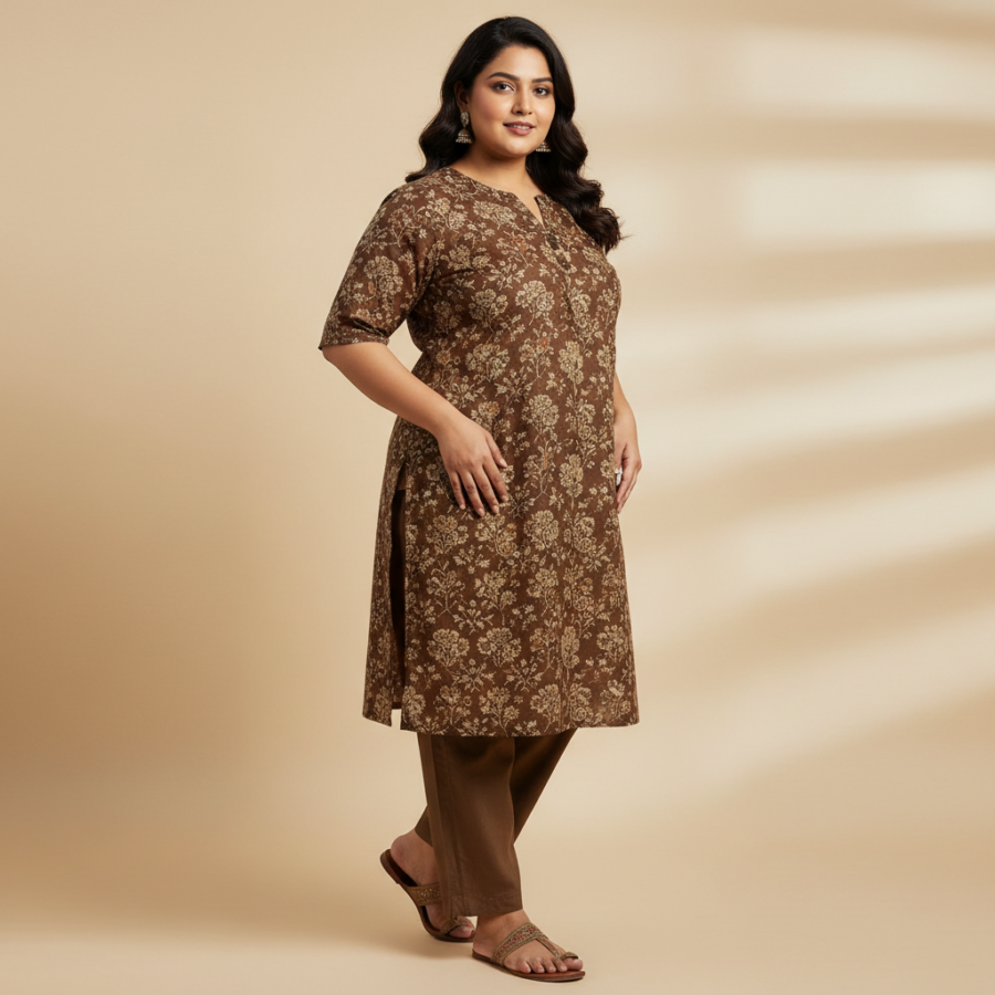 TITTLI Coffee Brown Cotton Kurti: Your New Plus Size Go-To