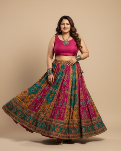 Vibrant Rajasthani Jaipuri Print Long Skirt for Curvy Gals