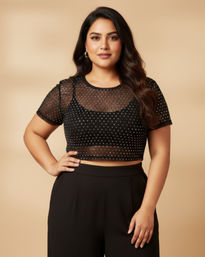Wild U Black Studded Crop Top: Sparkle in Plus Size Style