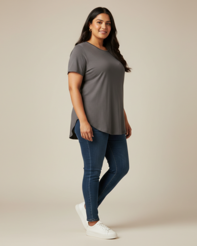 wild U Grey Curved Hem Stretch T-Shirt: Style at 65% Off!