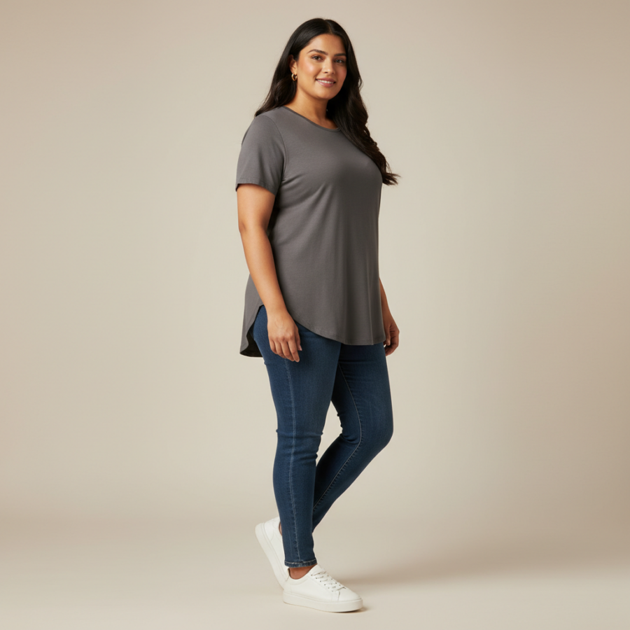 wild U Grey Curved Hem Stretch T-Shirt: Style at 65% Off!