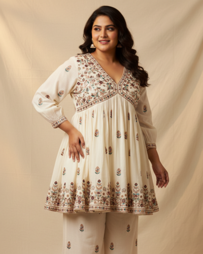 Womanista Embroidered Frock Co-ord: Regular Fit, Plus Size Style