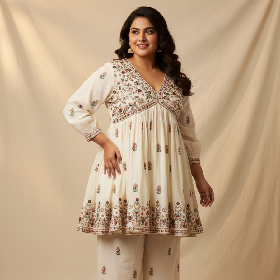 Womanista Embroidered Frock Co-ord: Regular Fit, Plus Size Style
