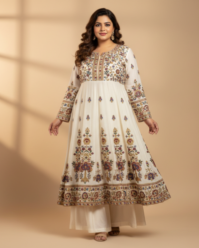 Womanista Embroidered Frock Suit: Regular Fit, Plus Size Comfort
