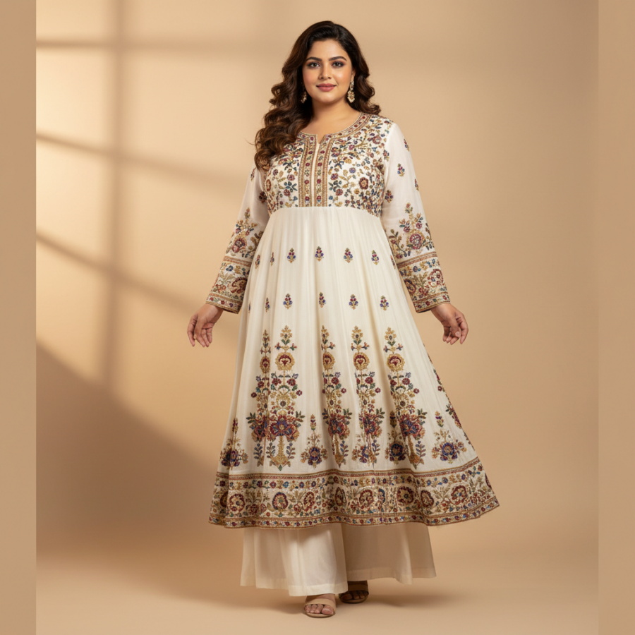 Womanista Embroidered Frock Suit: Regular Fit, Plus Size Comfort