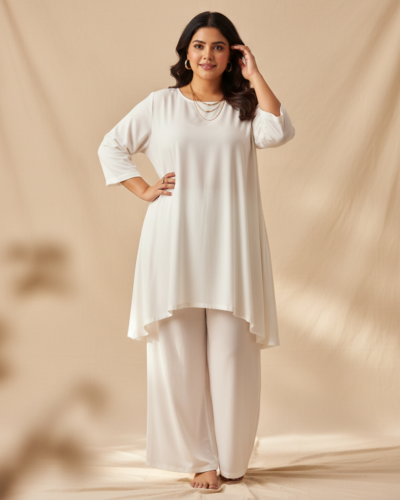 Womanista White Rayon Coord Set: Your Festive Plus Size Go-To