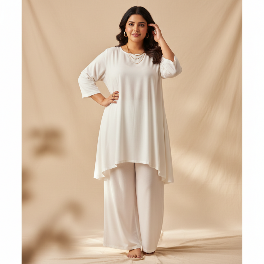 Womanista White Rayon Coord Set: Your Festive Plus Size Go-To