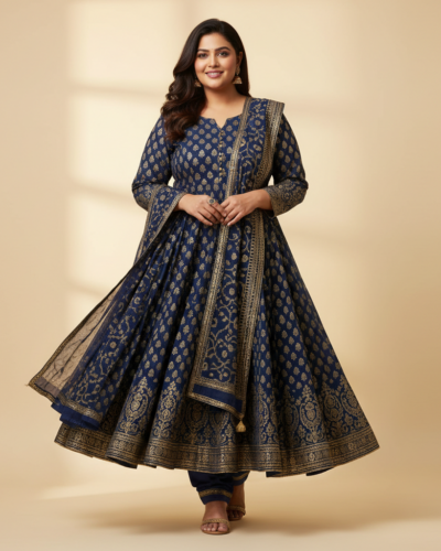 Yash Gallery Cotton Gold Print Anarkali: Plus Size Style for ₹839