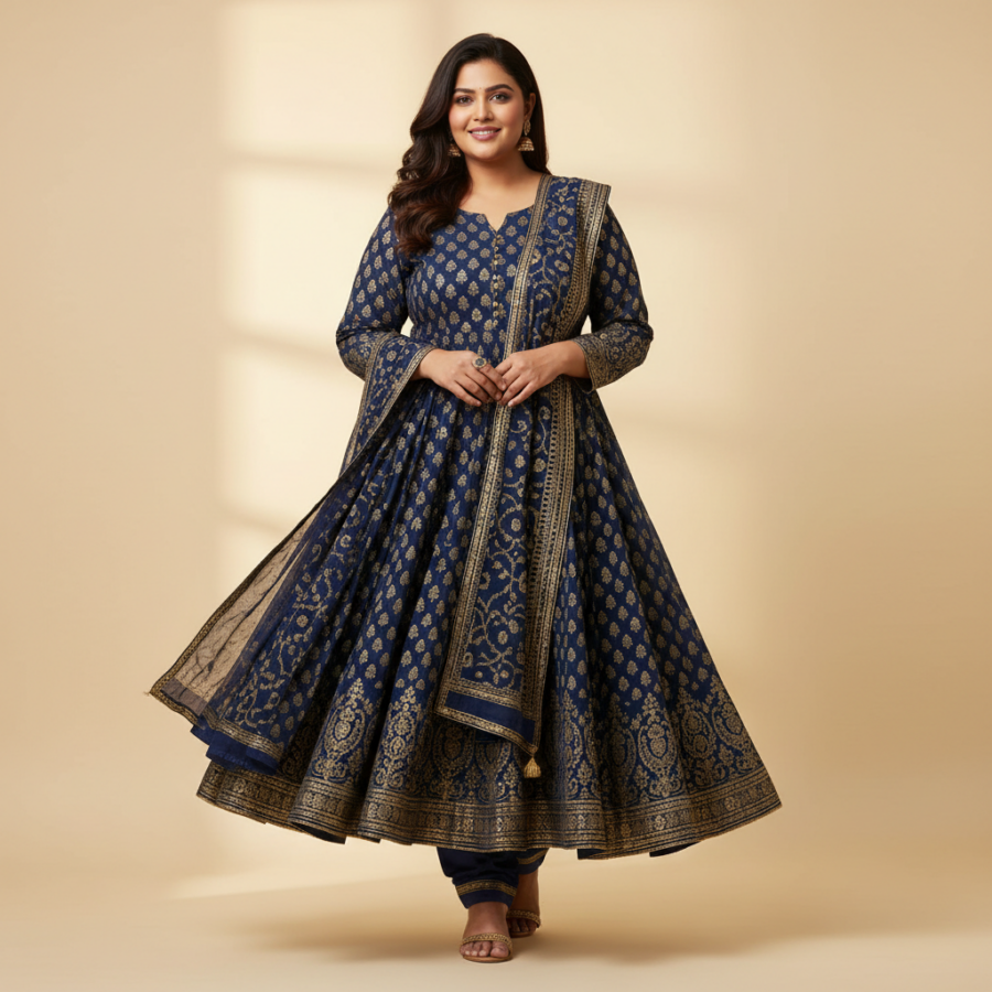 Yash Gallery Cotton Gold Print Anarkali: Plus Size Style for ₹839