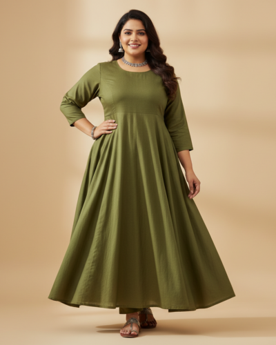 Yash Gallery Green Cotton Anarkali: Your Plus Size Summer Staple