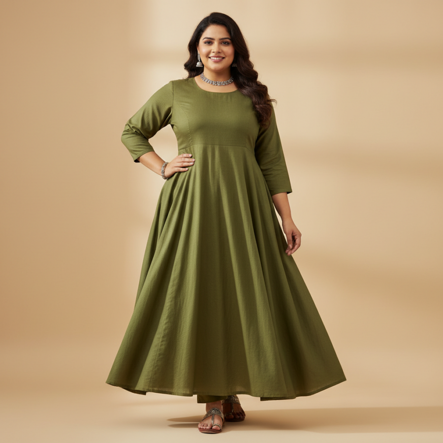 Yash Gallery Green Cotton Anarkali: Your Plus Size Summer Staple