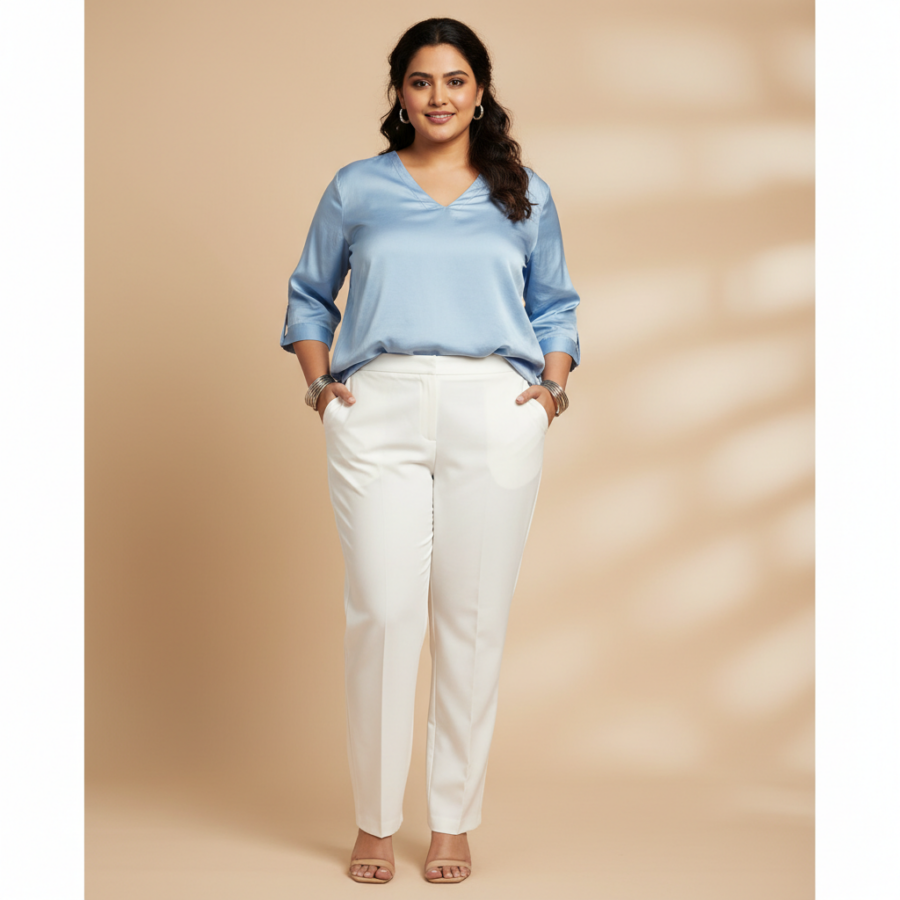 Yash Gallery Regular Fit Straight Pants: Plus Size Comfort