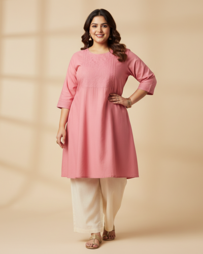 Yash Gallery Wrinklefree Pink Kurti: Your Plus Size Summer Staple!