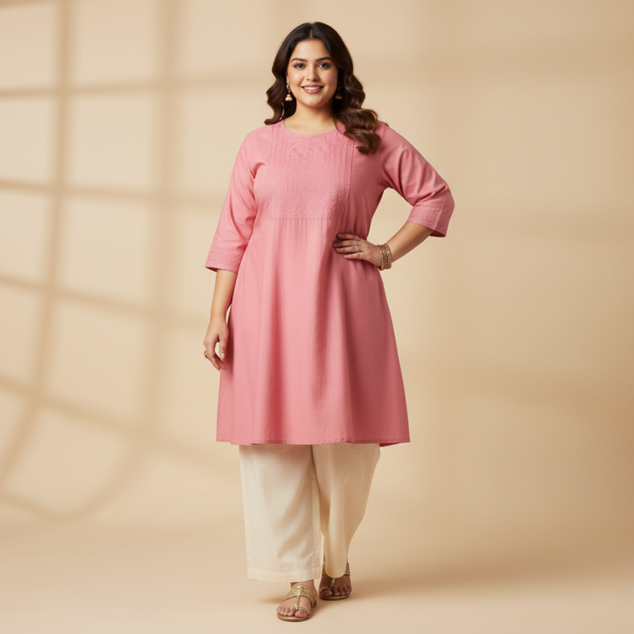 Yash Gallery Wrinklefree Pink Kurti: Your Plus Size Summer Staple!