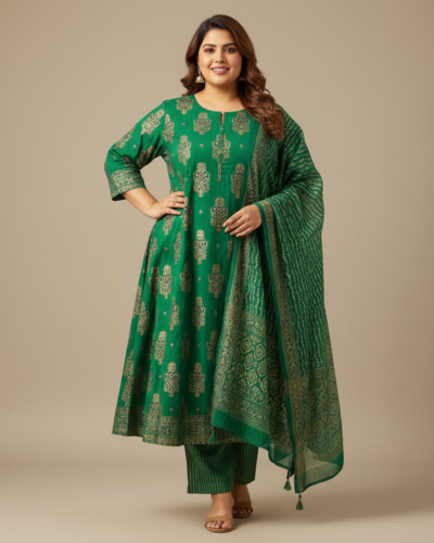 YUVVIK A-Line Cotton Kurta Set: 80% Off Plus Size Style