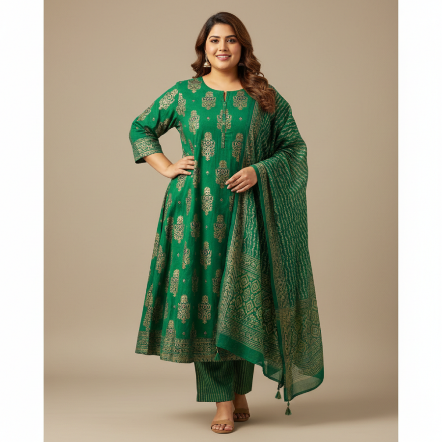 YUVVIK A-Line Cotton Kurta Set: 80% Off Plus Size Style
