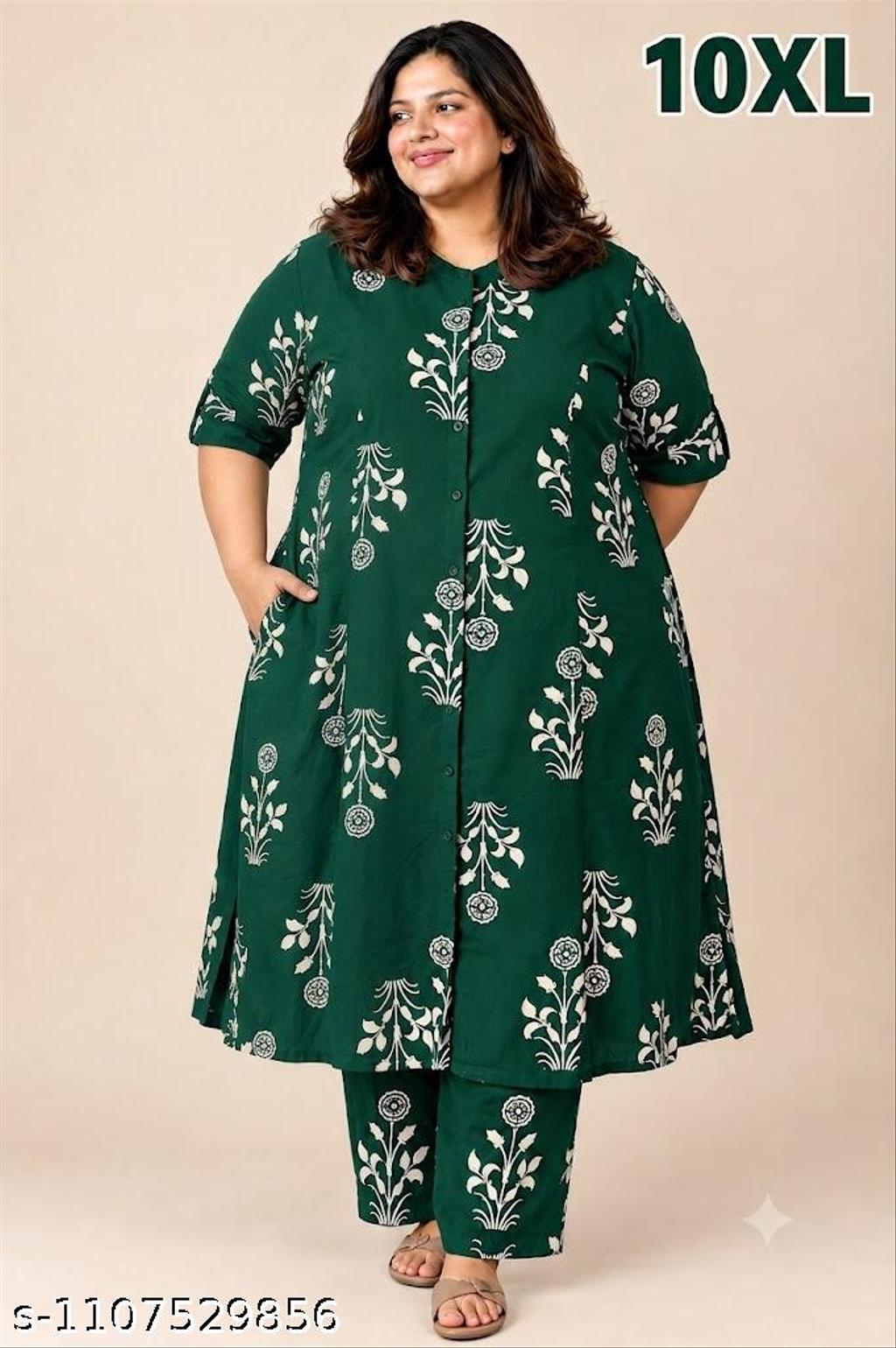 Bottle Green Kurta Set for Plus Size – Daily Wear