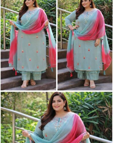 Sky Blue Kurta Set for Plus Size – Festive Style (Sizes S to 10XL)